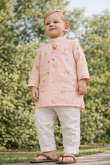 TryBuy Boys Peach Floral Embroidered Printed Kurta Pajama Set - Size 20 (3-4 Years) | TB_624_KID 3