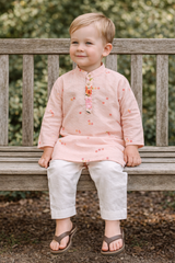 TryBuy Boys Peach Floral Embroidered Printed Kurta Pajama Set - Size 20 (3-4 Years) | TB_624_KID 4