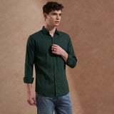Men Dark Green Solid Spread Collar Slim Fit Casual Shirt 4