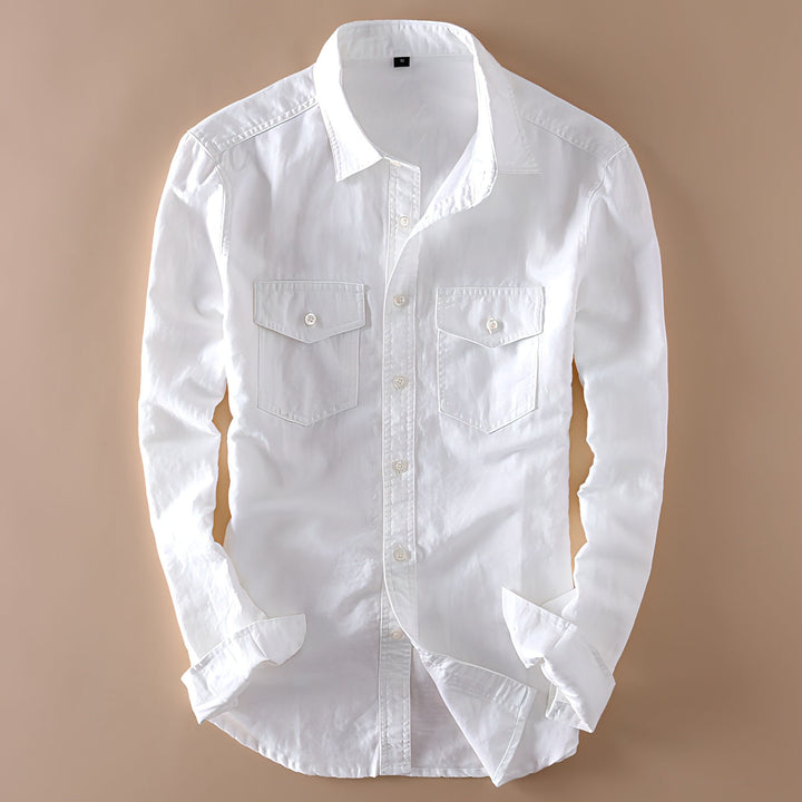 Try this Exclusive Double Pocket White Casual Linen Shirt for Men