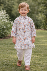 TryBuy Boys White Floral Embroidered Printed Kurta Pajama Set - Size 20 (3-4 Years) | TB_801_KID 1