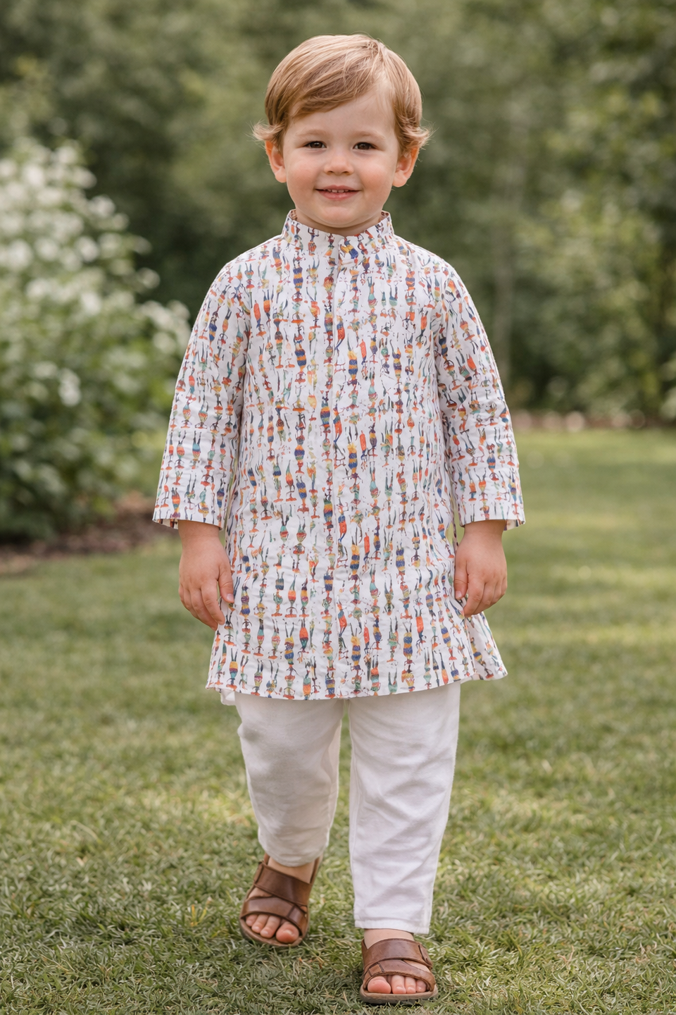 TB_801_KID kids printed kurta pajama set front full length view