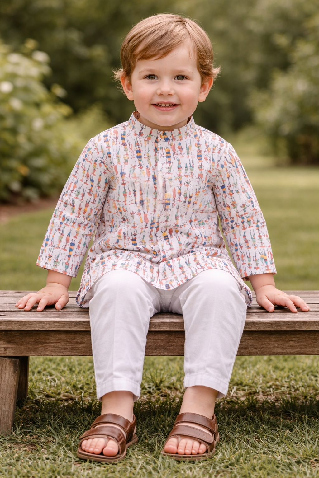 TB_801_KID kids printed kurta pajama set sitting lifestyle view