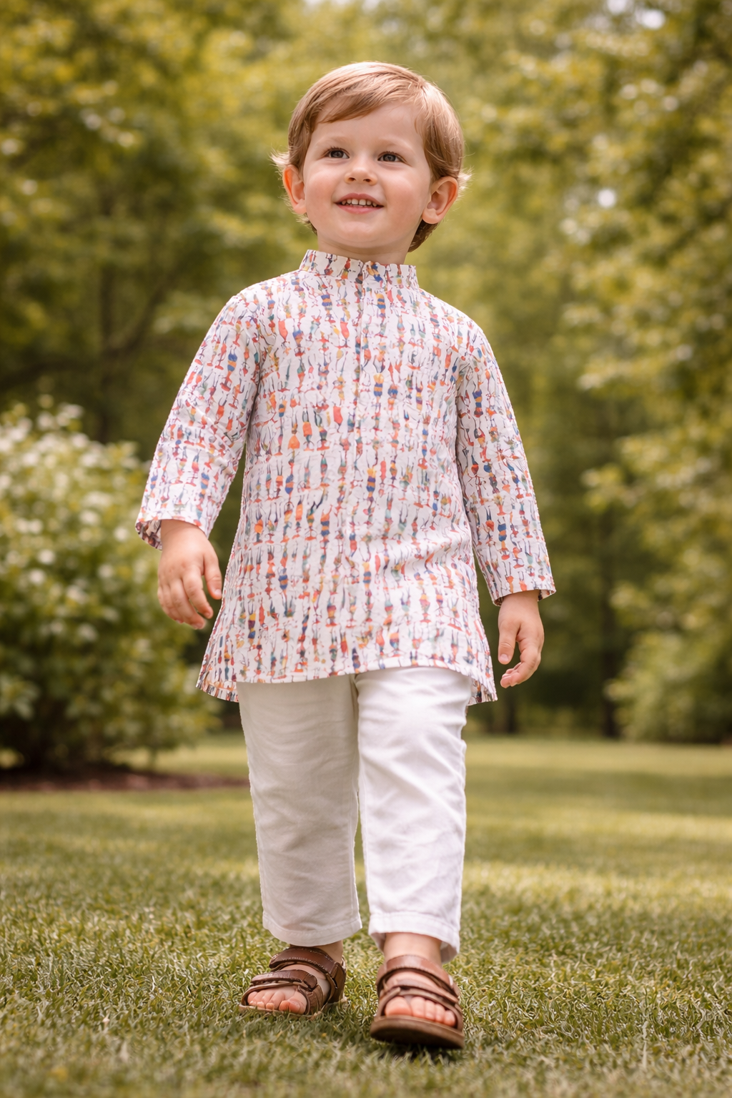 TB_801_KID kids printed kurta pajama set walking lifestyle view