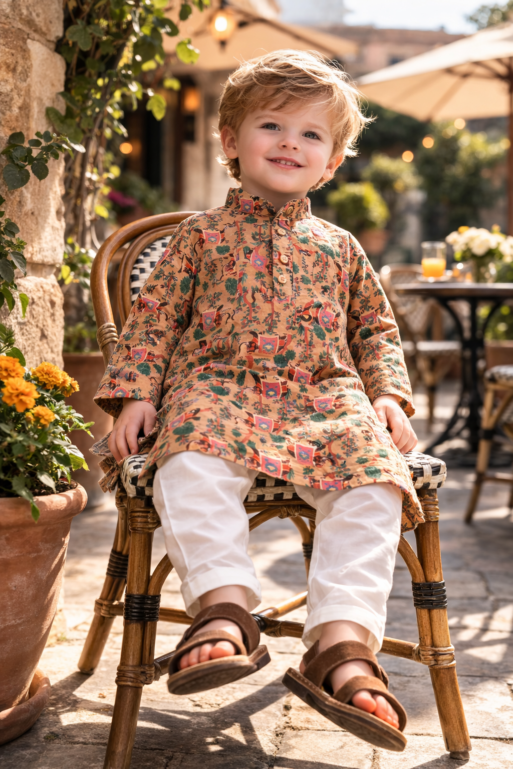 TryBuy TB_802_KID kids printed kurta lifestyle seated image