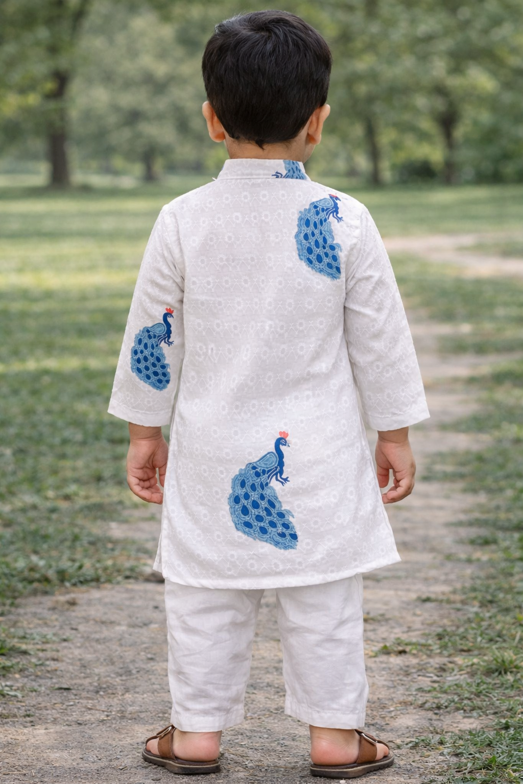 TryBuy.in TB_808_KID boys white peacock printed kurta set back view