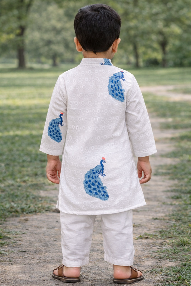TryBuy.in TB_808_KID boys white peacock printed kurta set back view