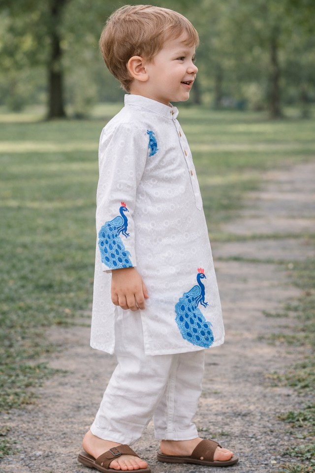 TryBuy.in TB_808_KID boys white peacock printed kurta set side view