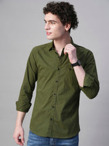 Angers Army Green Solid Cotton Shirts for Men 4