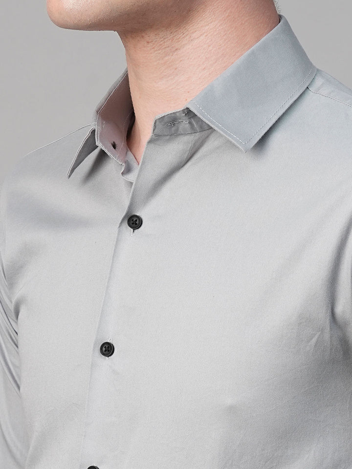 Pays Solid Silver Cotton Shirts for Men