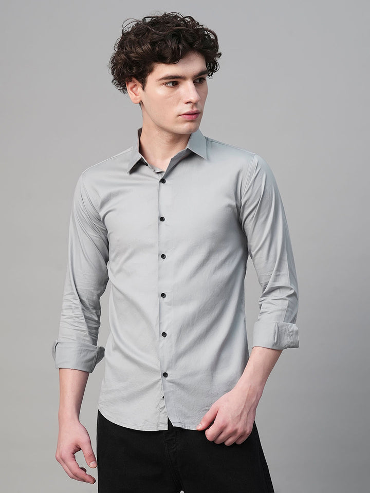 Pays Solid Silver Cotton Shirts for Men