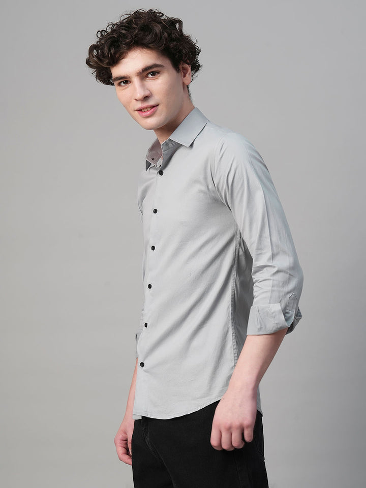 Pays Solid Silver Cotton Shirts for Men