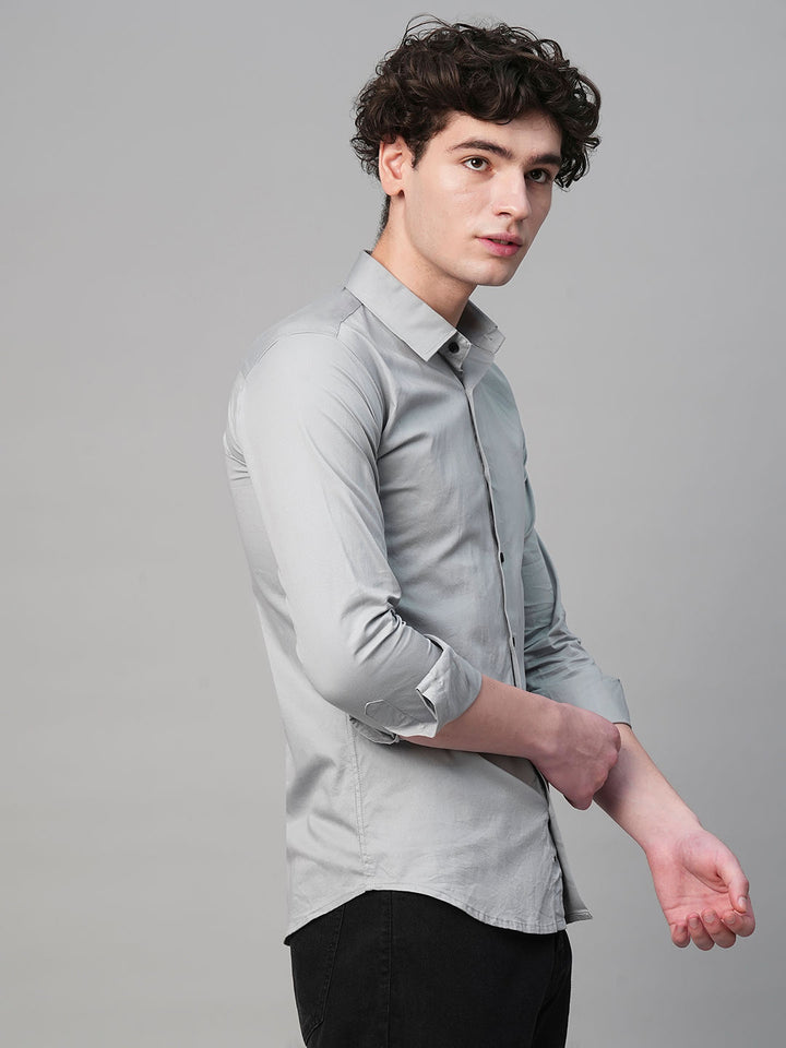 Pays Solid Silver Cotton Shirts for Men