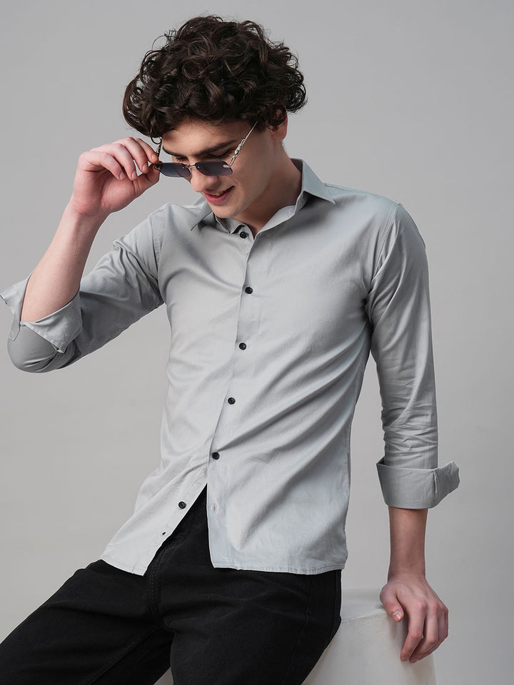 Pays Solid Silver Cotton Shirts for Men