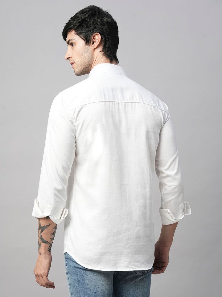 Solid White Cotton Linen Shirts for Men