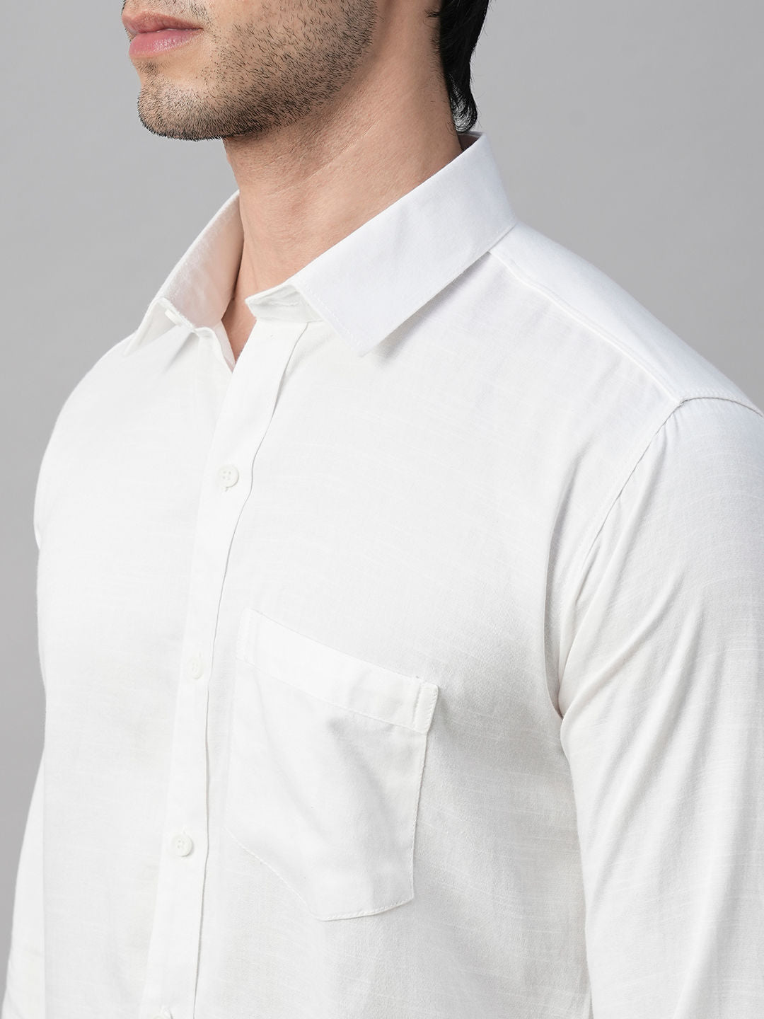 Solid White Cotton Linen Shirt for Men