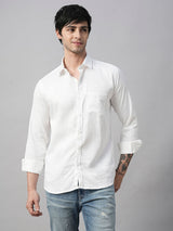Solid White Cotton Linen Shirts for Men 3