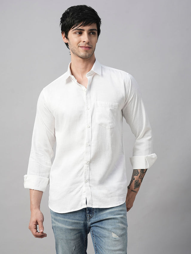 Solid White Cotton Linen Shirt for Men
