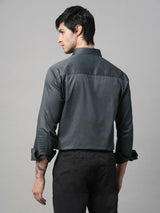 Solid Grey Satin Cotton Shirts for Men 4