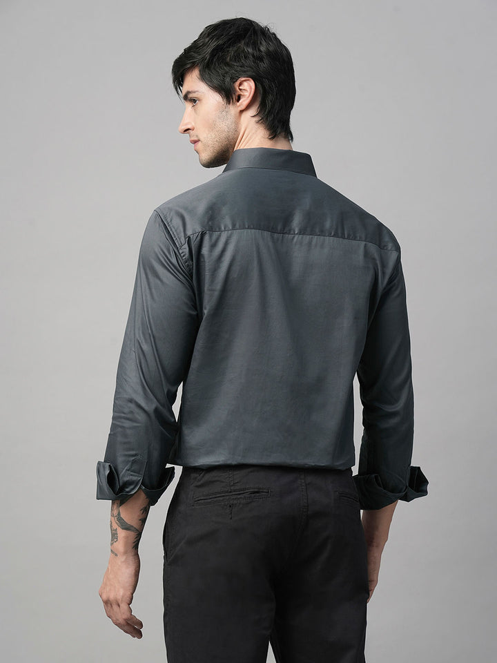 Solid Grey Satin Cotton Shirts for Men