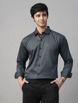 Solid Grey Satin Cotton Shirts for Men 3