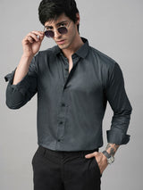 Solid Grey Satin Cotton Shirts for Men 1