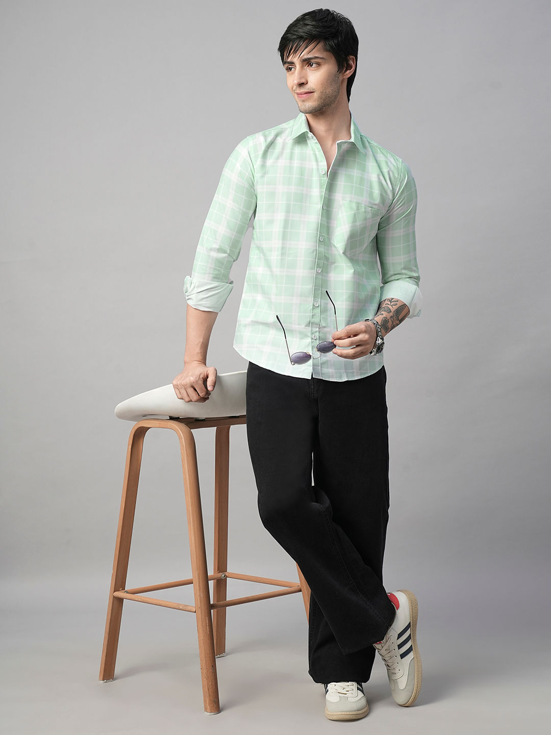 Mediterranean Cotton Checked Shirt for Men