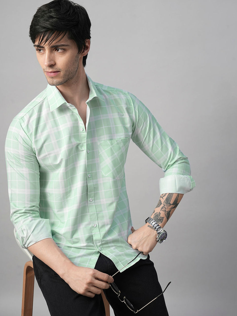 Mediterranean Cotton Checked Shirt for Men