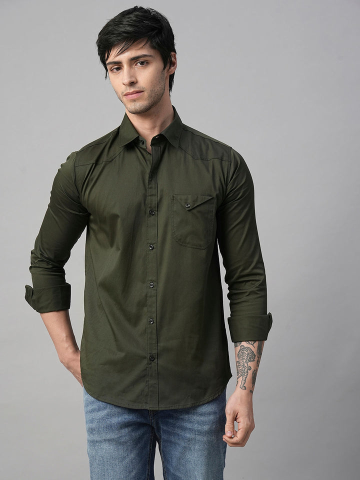 Seine Green Cotton Shirts for Men