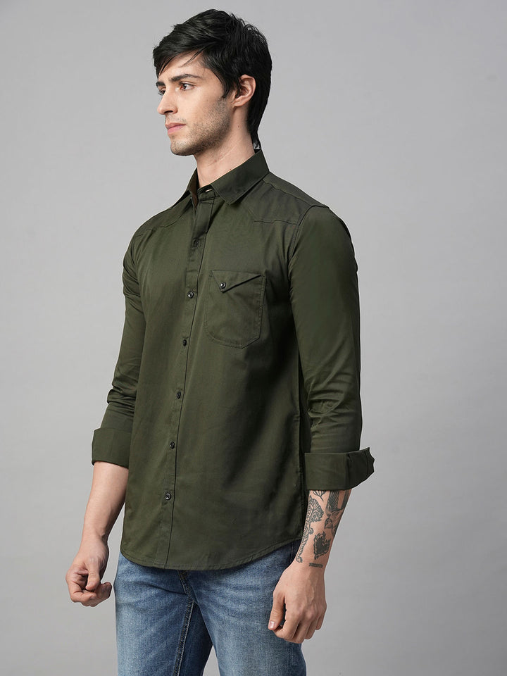 Seine Green Cotton Shirts for Men