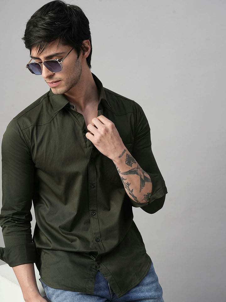 Seine Green Cotton Shirts for Men