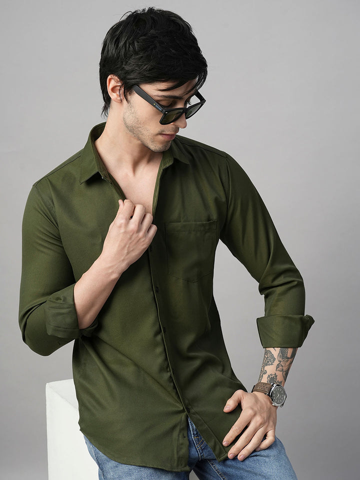 Lorient Green Polyester Shirts for Men