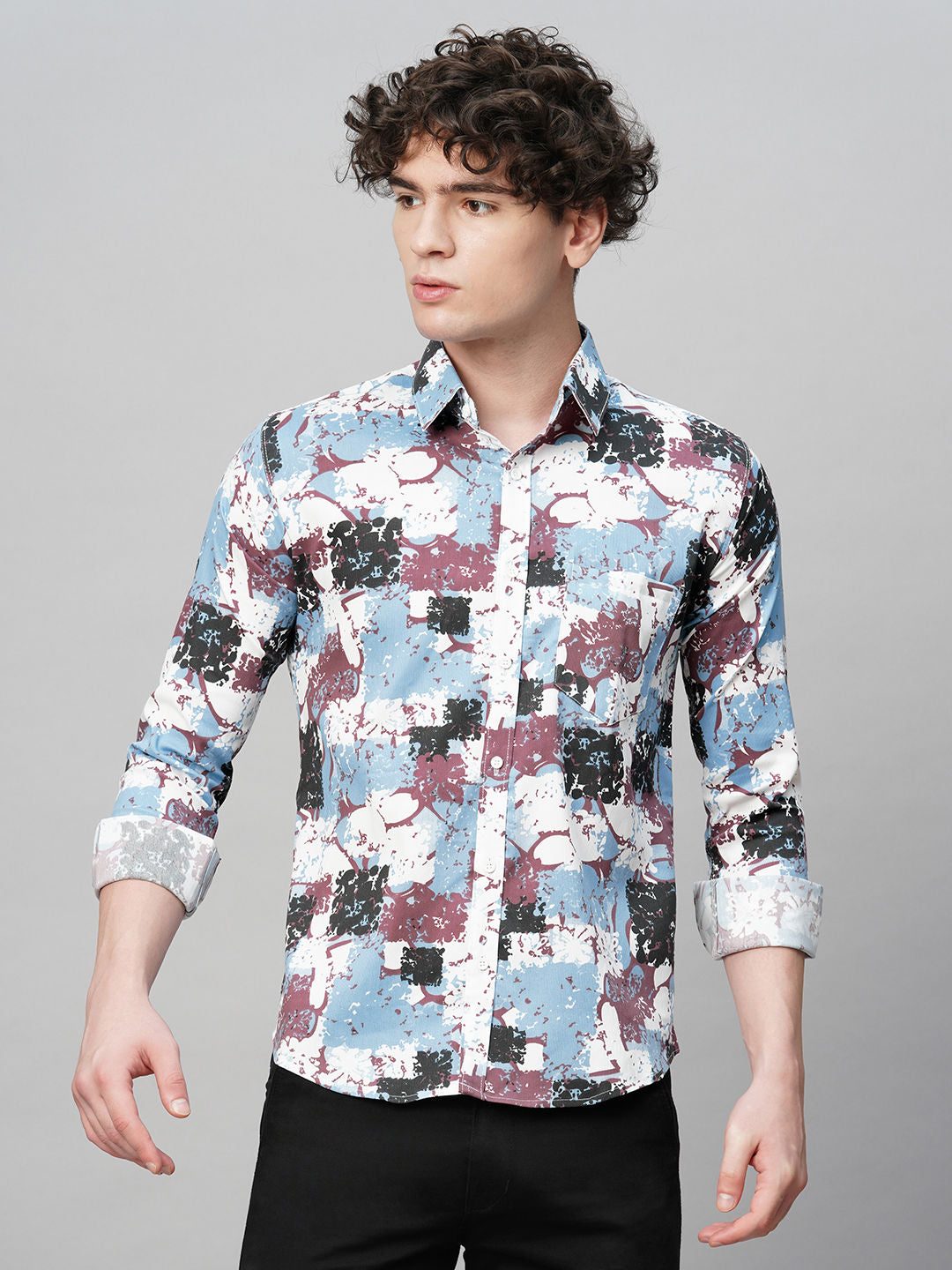 Gritty Cotton Blend Printed Shirt for Men