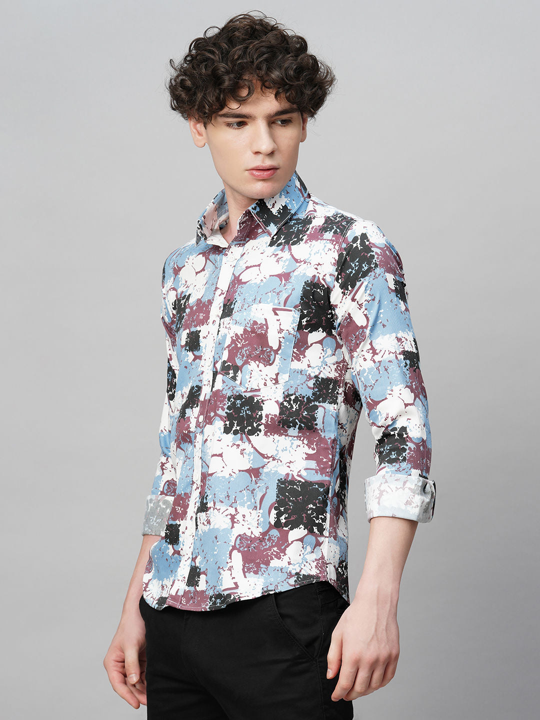 Gritty Cotton Blend Printed Shirt for Men