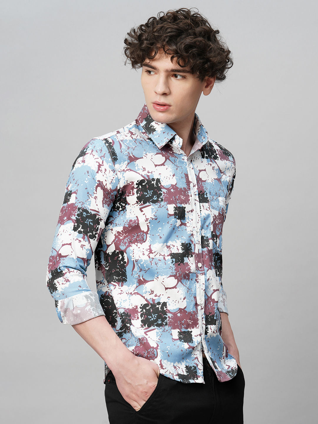 Gritty Cotton Blend Printed Shirt for Men