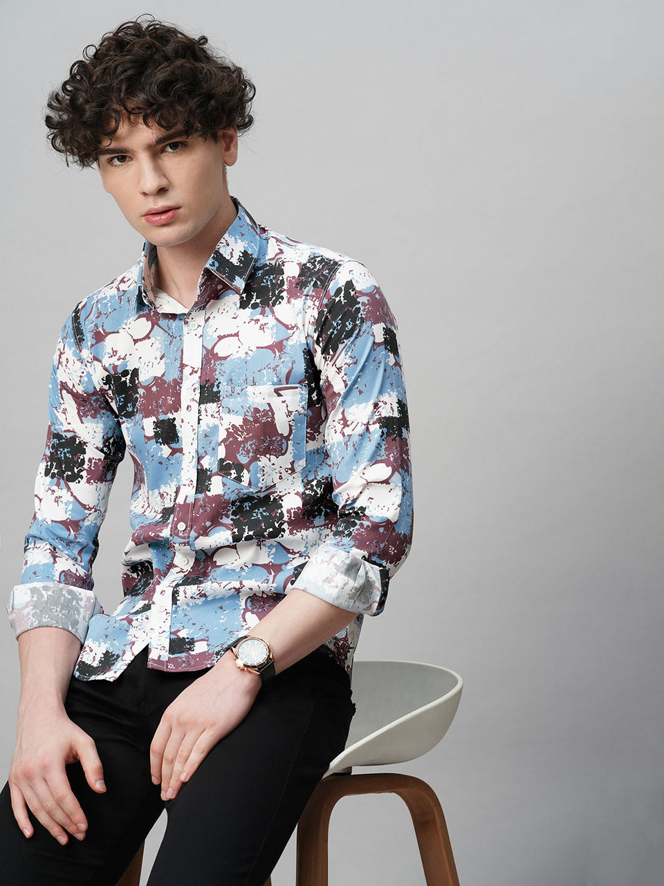 Gritty Cotton Blend Printed Shirt for Men
