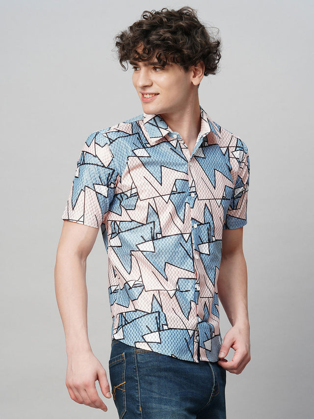 Laidback Cotton Blend Printed Half Sleeves Shirt for Men