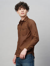 Roadster Brown Solid Shirts for Men 4