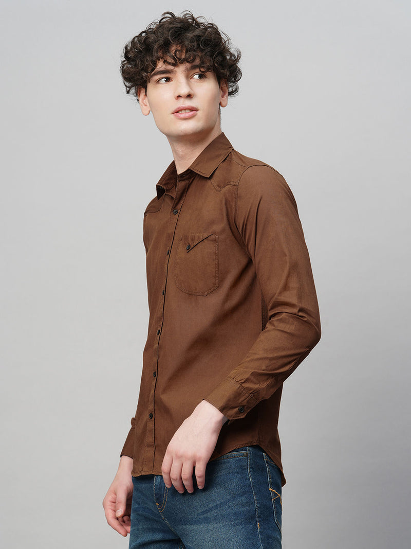Roadster Brown Solid Shirts for Men 4