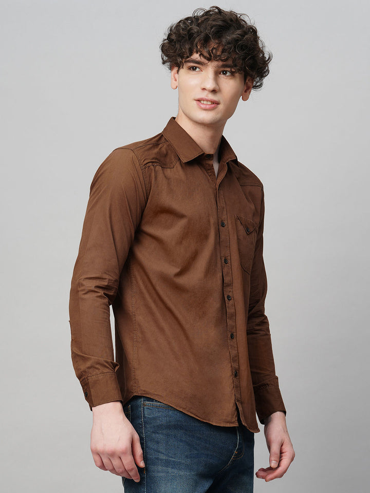 Roadster Brown Solid Shirts for Men