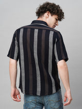 Cultured Crochet Striped Half Sleeves Men's Shirt 5
