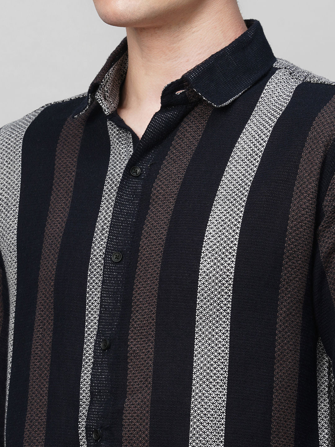 Cultured Crochet Jute Cotton Striped Half Sleeves Shirt for Men