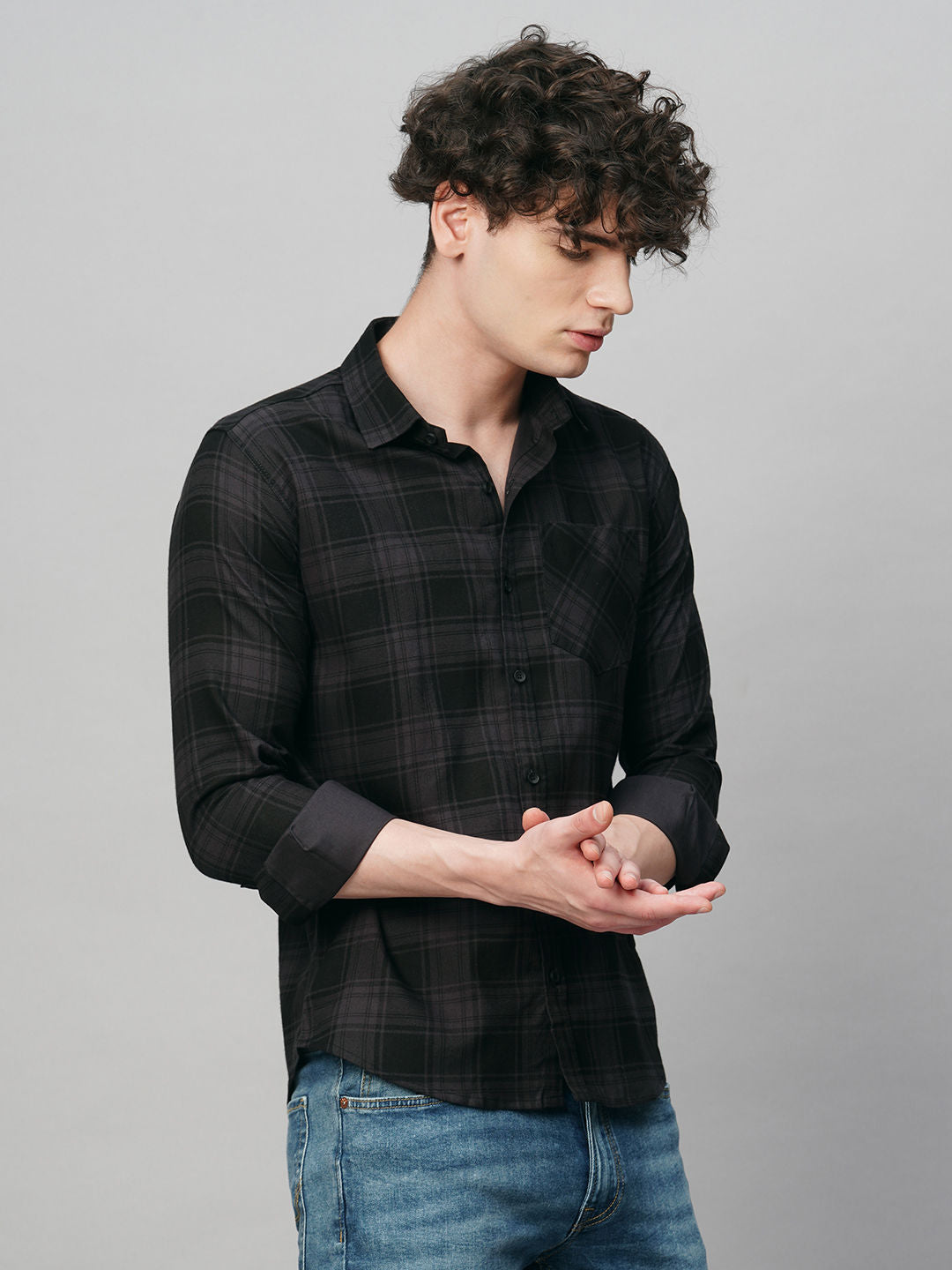 Leisure Cotton Checked Shirt for Men