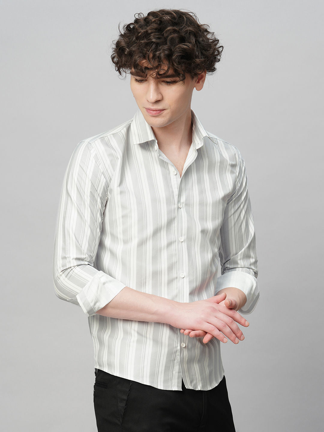 Tailored Striped Cotton Blend Shirt for Men
