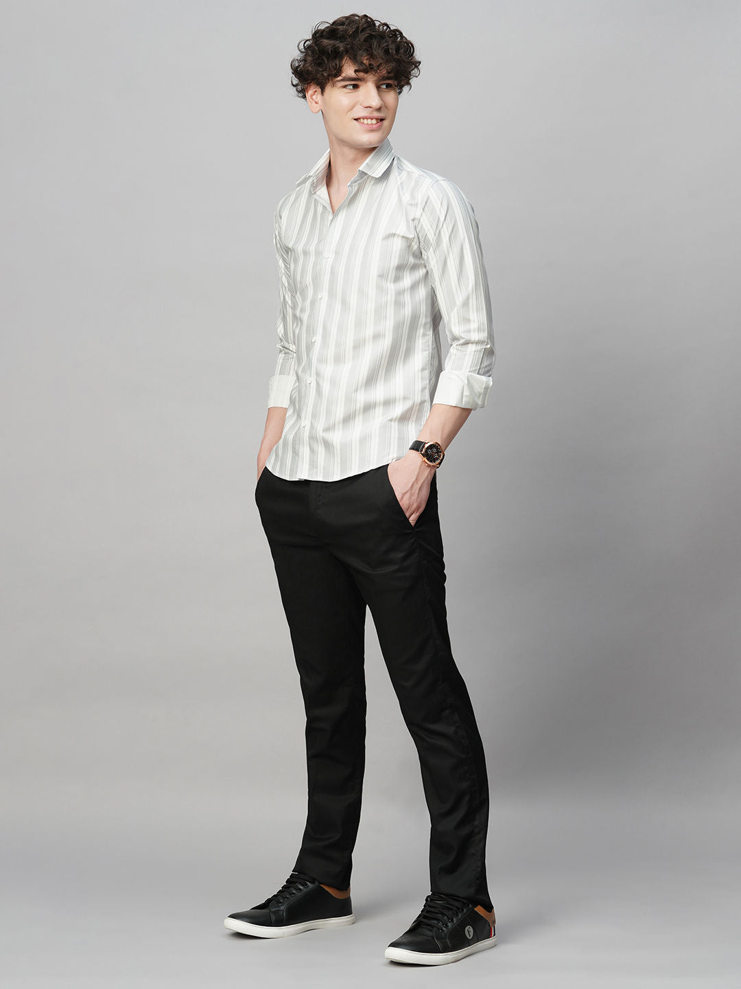 Tailored Striped Cotton Blend Shirt for Men