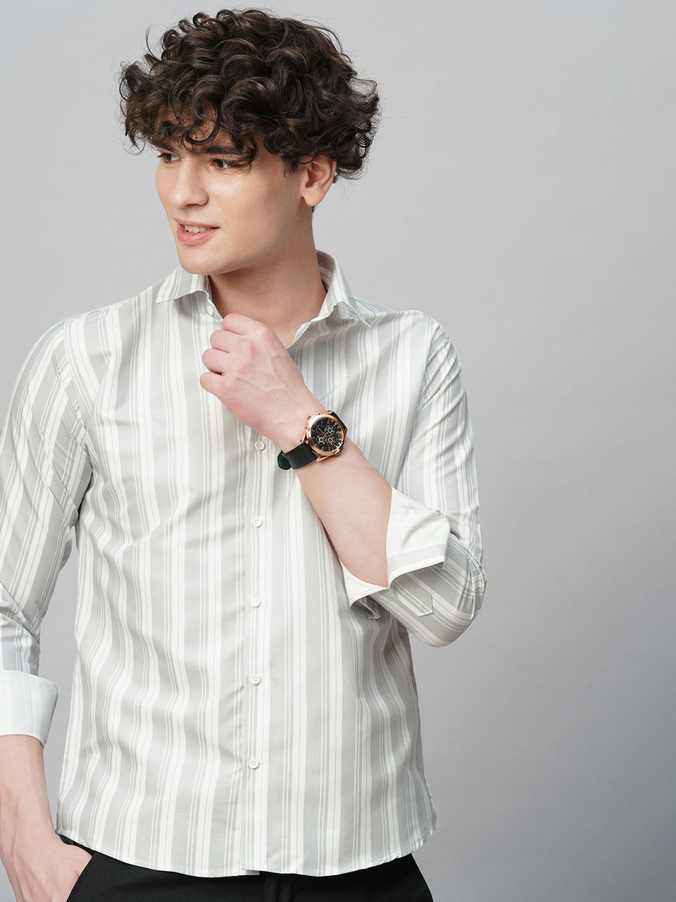 Tailored Striped Cotton Blend Shirt for Men