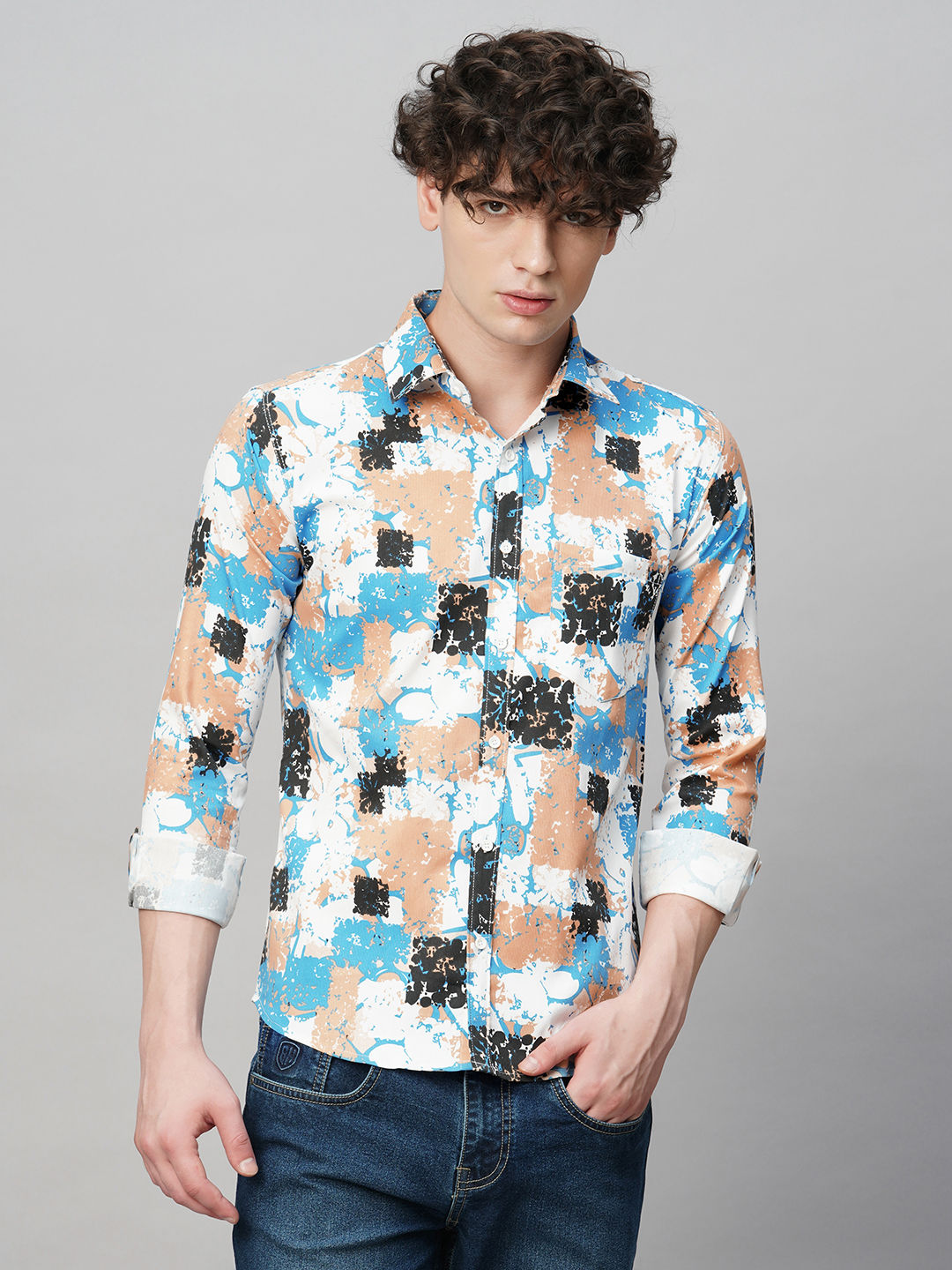 Sleek Printed Cotton Blend Shirt for Men