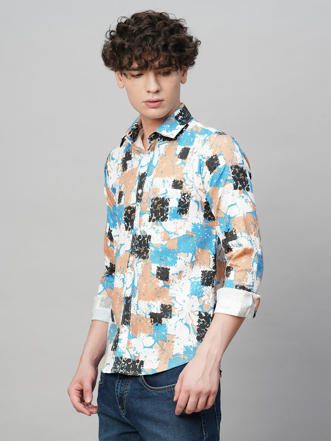 Sleek Printed Cotton Blend Shirt for Men