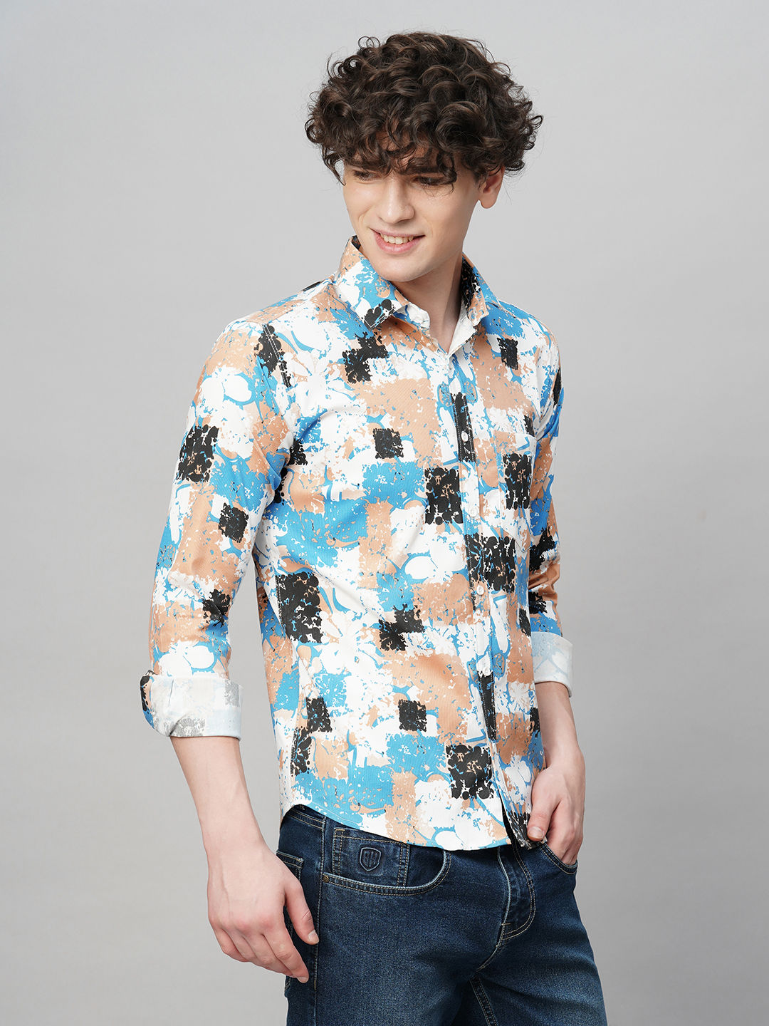 Sleek Printed Cotton Blend Shirt for Men