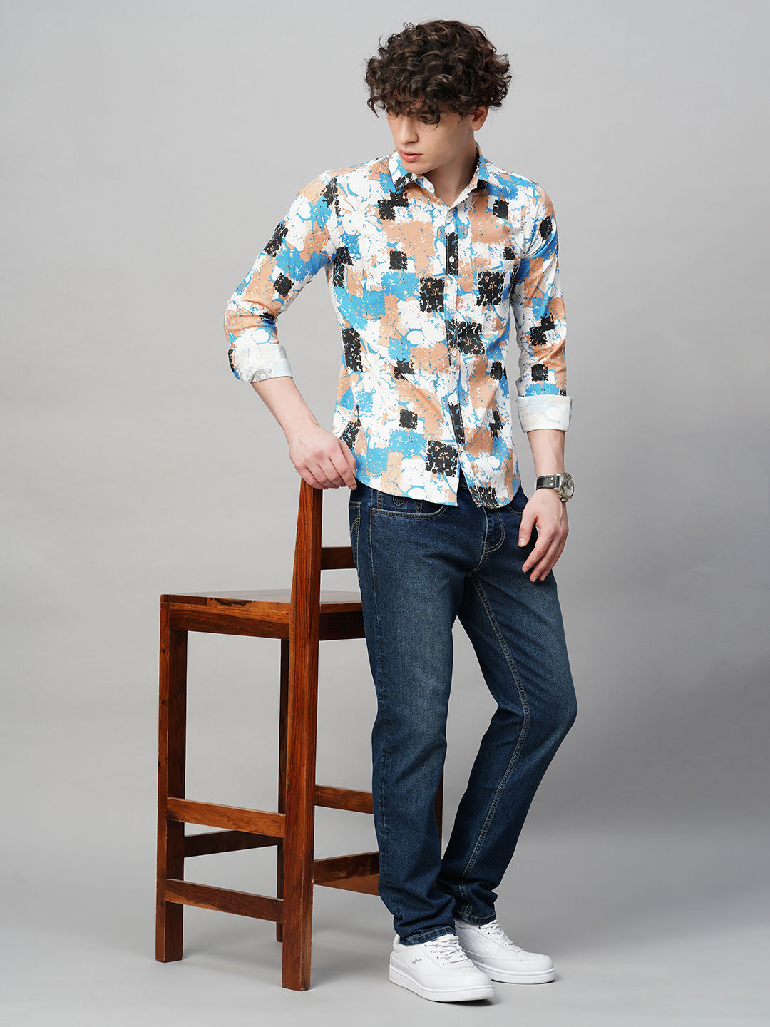 Sleek Printed Cotton Blend Shirt for Men